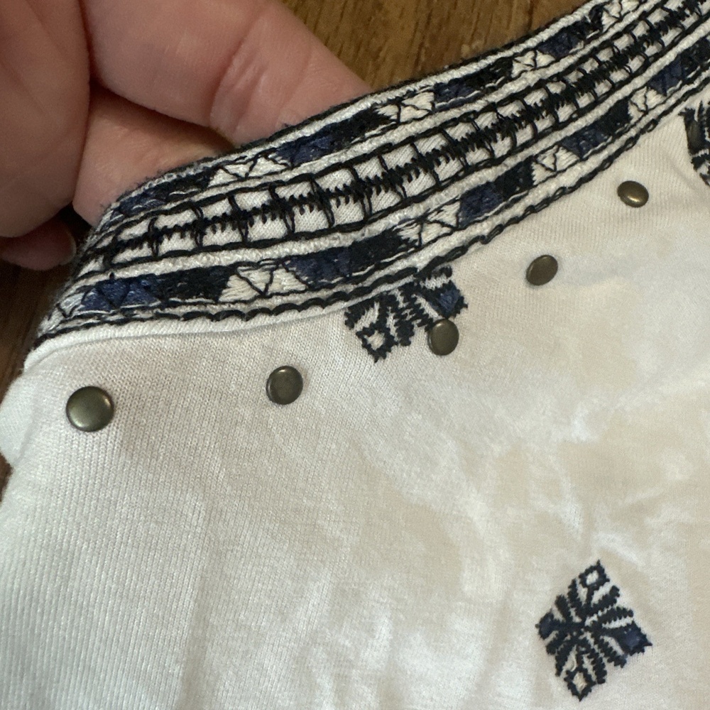 Anthropologie Kiana Embroidered Halter Top Womens Small Ivory Black Aztec Boho - Picture 4 of 9